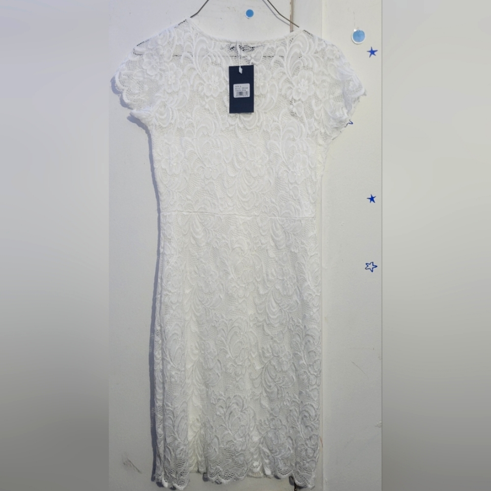 ODCOCD Women's Knee Length Short Sleeve Elegant Cocktale Lace Dress New White S